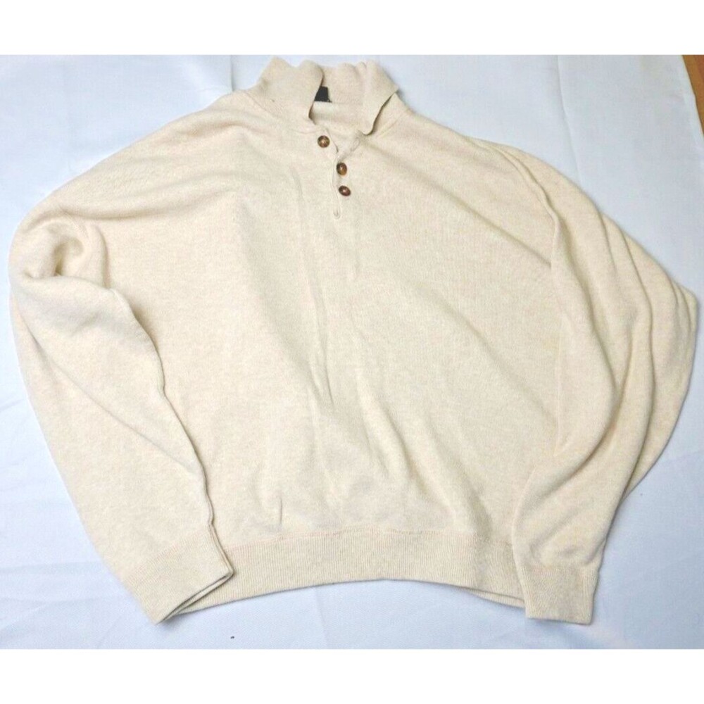 Vintage Woolrich Sweater Mens XL Large Beige Henley Crewneck Pullover Button USA